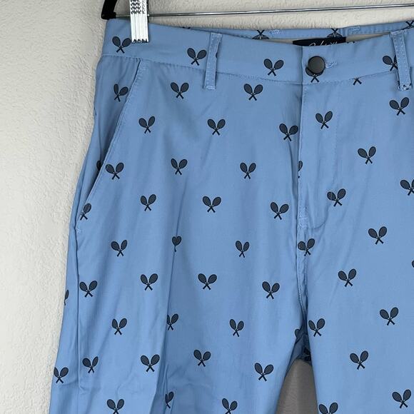 Golf Surf & Swim Co. Light Blue Riviera Tennis Print Chino Golf Shorts 32 NWT - Picture 6 of 15